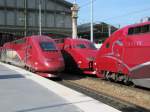 Der Thalys 4307 wartet im Gare du Nord auf die Kupplung mit dem 4301 aus Bruessel