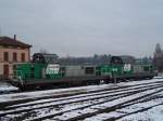 Der Bahnhof Sarralbe, auf der Strecke Sarreguemines - Sarrebourg, mit eine Doppeltraktion von BB 69400 am 23/12/10.