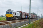 26.10.2021 - Idagroden / Class 66 Cargo Rail DB BR 077 001 mit einem Schotterzug in Richtung Sande