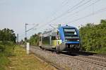 Als IRE (Freiburg (Brsg) Hbf - Mulhouse Ville) fuhr am Nachmittag des 24.05.2019 der SNCF TER Alsace X73917 südlich vom Haltepunkt Buggingen über die KBS 703 durchs Markgräflerland in