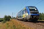 SNCF TER Alsace X73908 am 10.07.2015 als IRE (Freiburg (Brsg) Hbf - Mulhouse Ville) bei Hügelheim und wird in Kürze in den nächsten Zwischenhalt in Müllheim (Baden) ankommen.