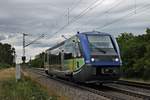 Als IRE (Freiburg (Brsg) Hbf - Mulhouse Ville) war am Nachmittag des 27.07.2017 der SNCF TER Alsace X73901 südlich von Buggingen unterwegs durchs Rheintal in Richtung Müllheim (Baden).