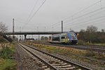 Nachschuss auf TER Alsace X73916, der am 29.11.2014 als IRE (Mulhouse Ville - Freiburg (Brsg) Hbf) aus dem Müllheimer Bahnhof fuhr.