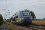 Am Nachmittag des 04.09.2018 fuhr SNCF TER Alsace X73907 als IRE (Freiburg (Brsg) Hbf - Mulhouse Ville) bei Hügelheim durchs Rheintal in Richtung Müllheim (Baden) und wird kurze Zeit später einen Zwischenhalt im dortigen Bahnhof einlegen.