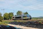 Nachschuss auf SNCF TER Alsace X73917, als dieser am Nachmittag des 12.09.2018 als IRE (Mulhouse Ville - Freiburg (Brsg) Hbf) nördlich von Müllheim (Baden) durchs Rheintal gen Norden fuhr.