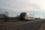 Am 18.01.2014 fuhr SNCF X73908 als IRE von Mulhouse-Ville nach Freiburg (Brsg) Hbf, als sie südlich von Buggingen ihrem nächsten Halt und Endhaltestelle Freiburg entgegen fuhr.