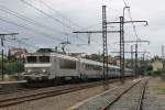 Drei Farbvariante der BR BB 7200. Die 507288 mit TER 871644 Toulouse Matabiau-Brive la Gaillarde auf Bahnhof Gourdon am 4-7-2014.