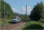 An fast der gleichen Stelle, aber in der Gegenrichtung aufgenommen, zeigt sich die SNCF BB 22391, die des etwas  bemalten  TER 96506 von Lyon Part Dieu nach Genève schiebt und das Bild aber durch