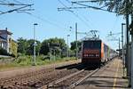 Nachschuss auf SNCF BB 525151, welche am 25.08.2016 ihren TER (Strasbourg - Basel SBB (SNCF)) durch den Haltepunkt von Staffelfelden in Richtung Mulhouse schob.