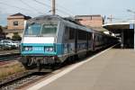 Ausfahrt von EC/IC 97 (Brüssel Midi - Basel SBB (SNCF)) mit der SNCF BB 126163  en voyager..  am 20.08.2014 in Mulhouse Ville.