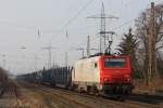 Die CBR E37 510 fuhr am 13.3.12 mit einem Stahlzug durch Ratingen-Lintorf.