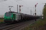 437 029 SNCF FRET mit Kesselwagenzug am 19.04.2013 in Hirschaid gen Bamberg.