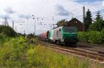 Dort wo Stahl gekocht wird braucht man viel Kalk! Ex SNCF 4 37004 bringt ihre leeren Kalkwagen von der Dillinger Hütte zurück nach Frankreich und hat gerade den Bahnhof Bous Saar durchfahren. Ein paar Wochen später war das SNCF Grün-Silber verschwunden und die Lok war in Akiem Silber zu sehen! Bahnstrecke 3230 Saarbrücken - Karthaus am 04.07.2013