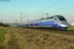 TGV Duplex 4705 auf Testfahrt auf der Aus- und Neubaustrecke Karlsruhe-Mannheim.