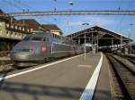 Der TGV Sud-Est 113 am 28.08.2008 bei der Ausfahrt in Lausanne