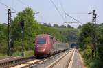 Der Thalys 4341 mit einer kleinen Beklebung am 29.05.2012 in Eilendorf.