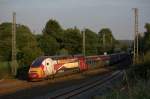 Der Tour de France Thalys 4343 am 04.09.2012 in Eschweiler Hbf.