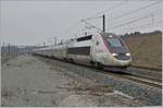 Der TGV Lyria 9206 von Zürich nach Paris Gare de Lyon, bestehend aus zwei Triebzügen, erreicht Belfort-Montbéliard TGV.