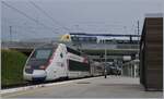 Das weltschnellste Schienfahrzeug, der TGV Triebkopf Rame 4402 ist im Lyria TGV Verkehr im Einsatz und hat gerade auf seiner Fahrt nach Paris Gare de Lyon den TGV Bahnhof Belfort Montbéliard erreicht. 
Der Weltrekord mit Km/h 574.8 wurde mit einem verkürzten und speziell zusammengestellten TGV am 3. April 2007 erreicht.
Das Bild zeigt im Hintergrund auch noch den Bahnhof Meroux, wo ein SNCF Z 27500 auf die Rückfahrt nach Belfort wartet. 

6. Juli 2019 



