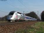 TGV POS 4402, der fr den Weltrekord wirbt, war am 24.03.2011 unterwegs als TGV 9576 von Mnchen bis nach Paris Est.