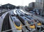 3 Eurostar in Paris Gare de Nord aufgenommen von einer Brcke.