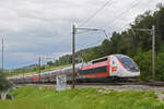 TGV Lyria 4718 fährt am 24.07.2023 Richtung Bahnhof Tecknau.