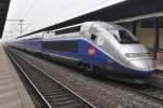 BADEN-BADEN, 16.02.2015, TGV 9583 von Marseille-St-Charles nach Frankfurt am Main Hbf im Bahnhof Baden-Baden