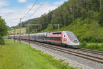 TGV Lyria 4718 fährt am 27.07.2023 Richtung Bahnhof Tecknau.