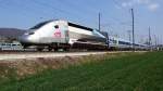 Die Weltrekordlok 4402, hatte am 3. April 2007 mit 574,8 km/h den Weltrekord aufgestellt. Zum Glck fuhr sie fr dieses Foto nicht ganz so schnell an mir vorbei. Bei Sissach-Baselbiet am 25.3.2012.  