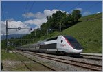 Der TGV Lyria 4404 nach Nice - Ville bei der Durchfahrt in La Plaine.

20. Juni 2016