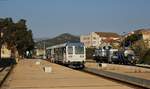 Am 10.06.2014 treffen sich die aus X 57051 und XR 9701 bestehende  Tramway de la Balagne  und die BB 406 im Bahnhof von Ile-Rousse