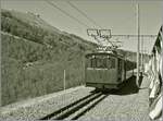 Ein Bild in der Gegenrichtung: Bei der Talfahrt kreuzte unser Zug auf der Ausweichstation zwei bergwärts fahrenden Züge, wovon einer hier zu sehen ist, links oben im Bild ist der Gipfel des La Rhune zu erkennen. 

12. April 2024