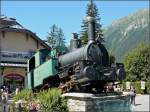 Diese Dampflok steht in Chamonix Mont Blanc neben dem Bahnhofsgebude der Chemins de Fer de Montenvers als Denkmal.