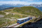 Tramway du Mont-Blanc am 26. August 2020<br>
Triebwagen Marie mit Vorstellwagen oberhalb der Kreuzungsstelle Mont Lachat.