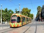 Tram Nummer 2041 ist die erste der bunten fnfteiligen 100%-Niederflurtrams vom Typ Alstom Citadis302, die 2006-2007 in diesem Design fr die Linie 2 nach Montpellier geliefert wurden.