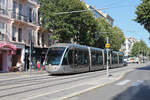 Nice / Nizza Lignes d'Azur Ligne de tramway / SL T1 (Alstom Citadis-302 01) Avenue Malausséna am 24. September 2021.