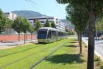 Nice / Nizza Lignes d'Azur SL T1 (Alstom Citadis-402 14) Boulevard Francois Mitterand am 25.