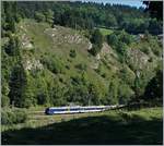 Der SBB RE 18123 fährt von Frasne nach Neuchâtel zwischen Pontarlier und Les Verrières kurz nach La Cluse et Mijoux entlang des kleinen Baches La Morte Rau Richtung Schweiz.