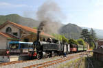 Der Dampfzug ist in Puget-Théniers bald abfahrbereit für die Fahrt nach Annot. Für dieses Foto wurde das Betreten des Gleisbereichs für kurze Zeit erlaubt und überwacht. Puget-Théniers, 30.08.2019