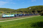186 384 HSL Logistik / Akiem Wave Rider mit einem Autozug am 25.4.26 bei Dollnstein.