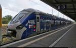 Régiolis-Triebzug 85503 (94 87 0085 503-4 F-SNCF | Alstom Coradia Polyvalent) legt inmitten eines Messzuges der DB Systemtechnik einen längeren, überraschenden Zwischenhalt in Magdeburg