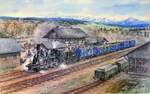 Kalenderbild von Peter Bomhard, der deutsche Maler ist bekannt für seine Bahnbilder, gesehen im Eisenbahnmuseum Schwarzwald in Schramberg, Juli 2022