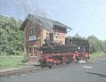 Pressnitztalbahn,Lok 99 1542-2 am 12.August 2004 vor dem Wasserhaus in Steinbach.Den grssten Teil dieser Bilder findet man auch  normal  bei bahnbilder.de