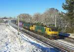 90049 & 90046 pass Heamies Farm whilst working the Coatbridge - Daventry Freightliner, 11 Dec 2017.