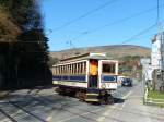 Electric Railway Fahrzeug Nr. 7 auf nichtöffentlicher Fahrt in Laxey. Das Fahrzeug stammt aus dem Jahre 1894 und wurde im Jahre 2010 aufwendig erneuert. 21.3.2015