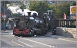 Der letzte Dampfzug des Tages mit der Garratt Lok 87 erreicht Porthmadog. (05.09.2012)