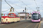 Blackpool Heritage Tram, Boat car # 227,
Blackpool Tram,Bombardier Flexity 2 Tram # 16 nach Starr Gate.
23.06.2019