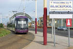 Blackpool Tram, Bombardier Fexity 2 # 002 am Stop Starr Gate, 23.06.2019