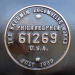 Hersteller-Schild der Lok #2 der Brecon Mountain Railway in Torpantau, Wales, 15.9.2016