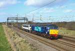 57302 approaches Heamies Farm whilst hauling 90002 and a DBSO from Crewe Electric TMD to Norwich Crown Point,  15 Feb 2018